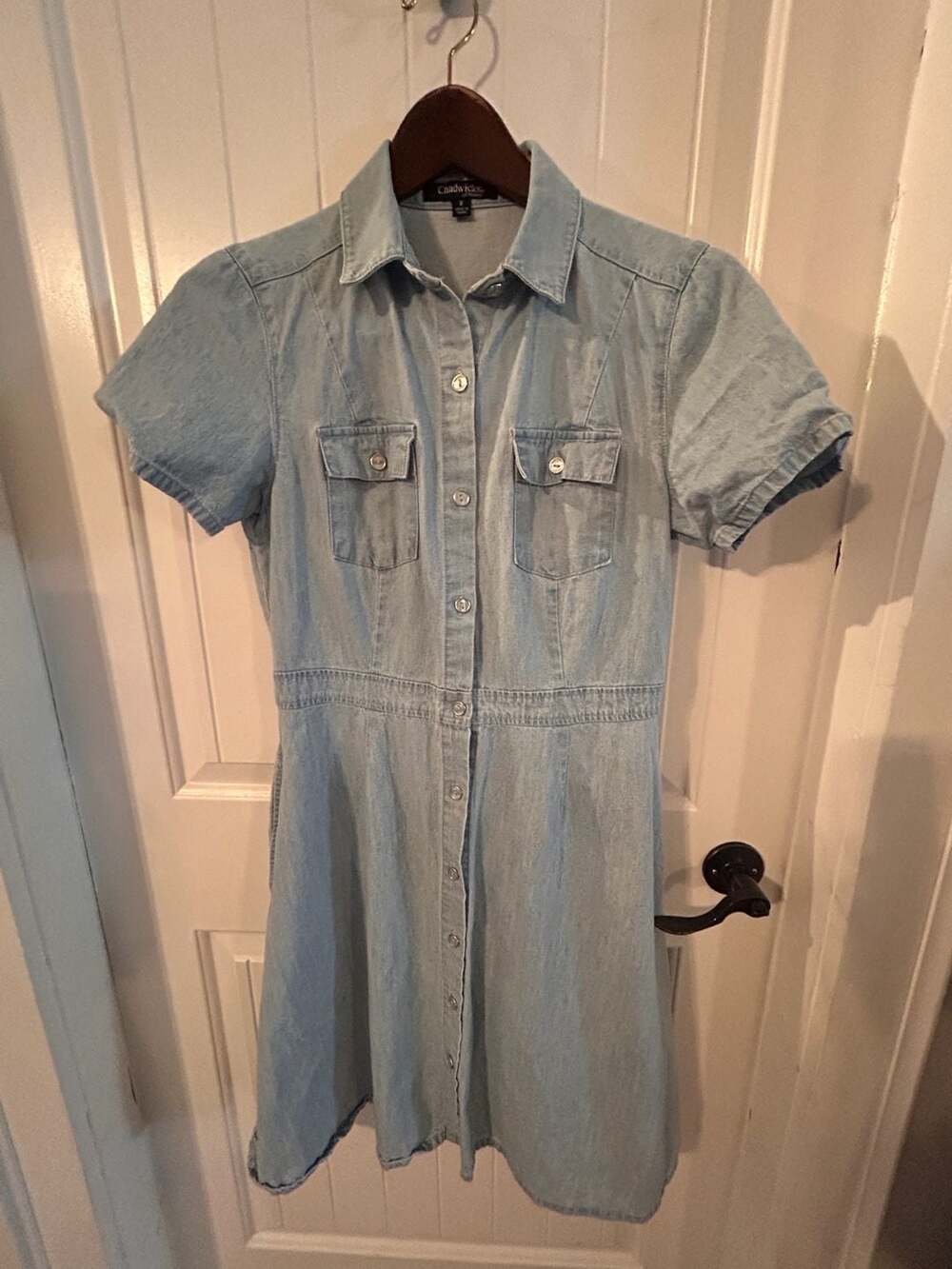 Chadwicks of Boston Short Sleeve Denim Button-Front Pocket Shirt Dress